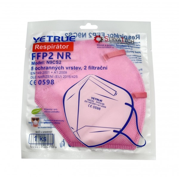 Respirátor FFP2 - N9CS2, CE, 50ks PE balení růžová