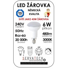 LED žárovka R50 6W / 43W 240V E14 480lm 270° 20.000h teplá