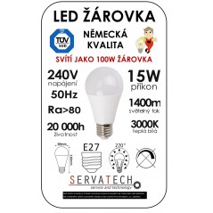 LED žárovka B60 15W / 100W 240V E27 1400lm 270° 20.000h teplá